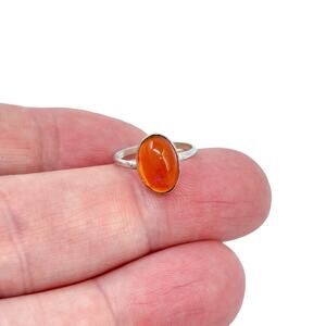 Estate Sterling Silver 925 Amber Cabochon Ring Size 3